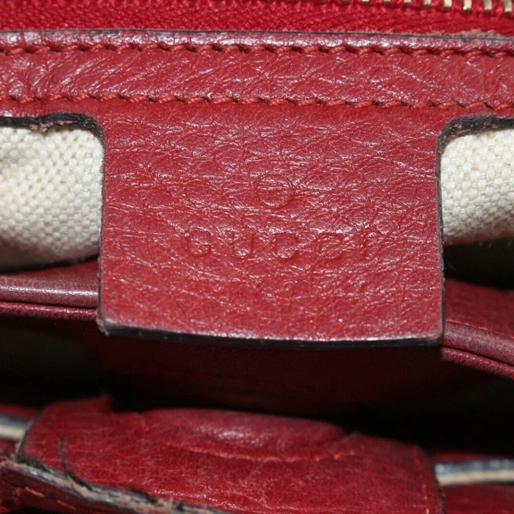 GUCCI Dark Red Bambooo Shooper Tote Leather Medium 2way 3GK1226K